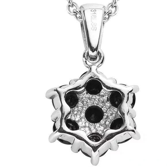 🖤 Black Spinel Flower Pendant Necklace NWT • Stainless Steel 20” • Minimalist - Picture 5 of 6